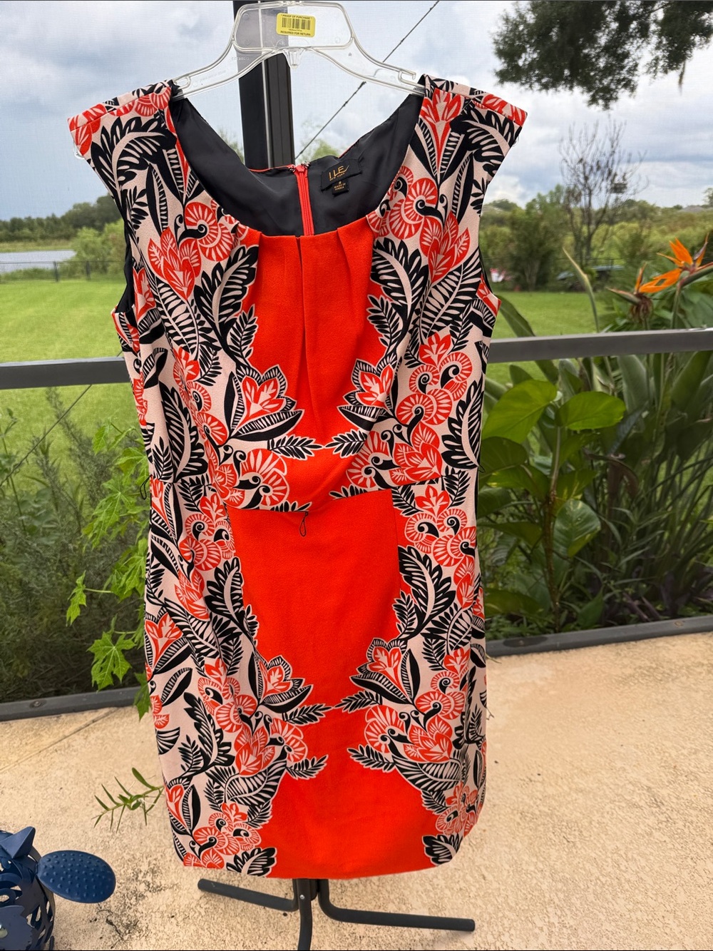 Floral Contrast Midi Dress in Orange and Black